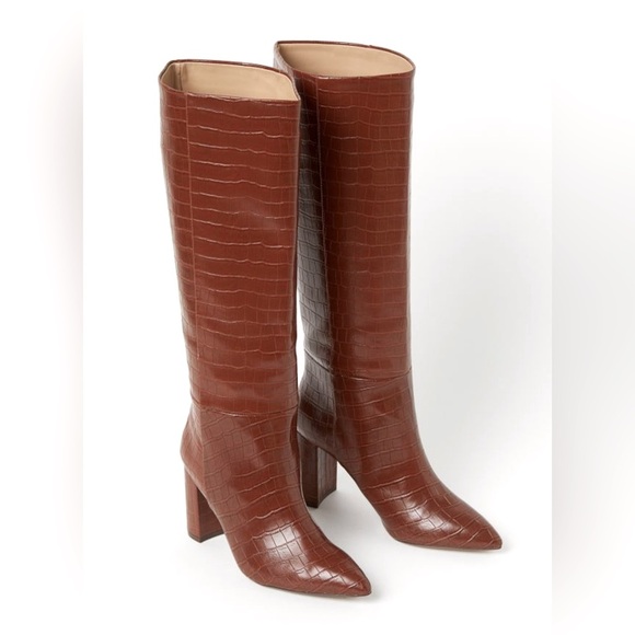 Women’s Croc Embossed Chunky Block Heel Brown Tall Boots Size 38 Fits Size 8 NEW - Picture 6 of 12